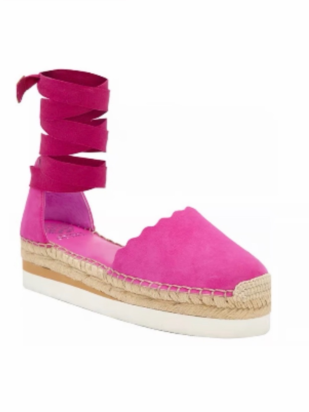 Vince Camuto Pink Scalloped Brittie Ankle-Tie Espadrille Platform Shoes